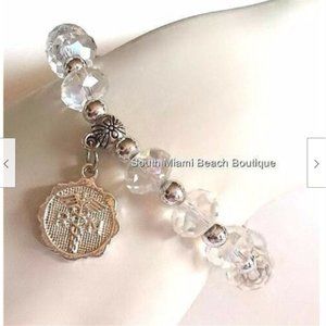 Silver RN Nursing Caduceus Charm Bracelet Glass Nursing Graduation Gift Plated
